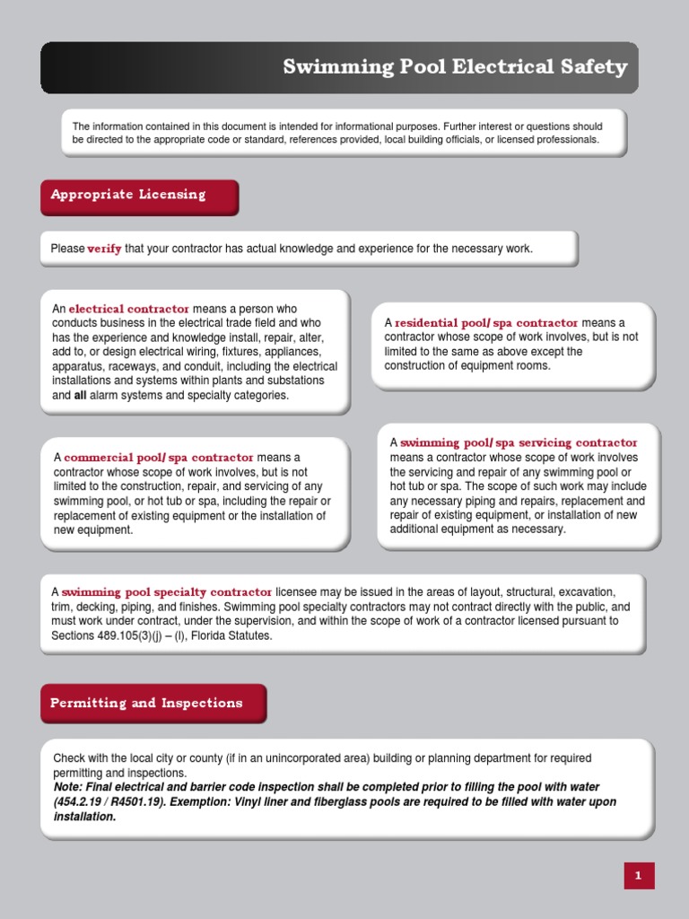 Swimming Pool Electrical Safety: Appropriate Licensing | PDF ...