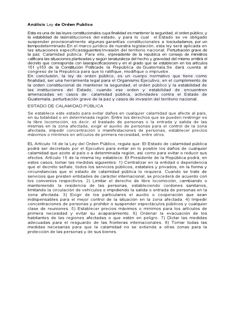 Análisis de la Ley de Orden Público en Guatemala | PDF | Estado ...