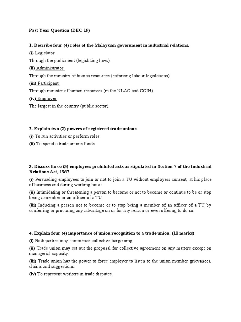 Past Year Question PAD363 | PDF | Trade Union | Collective Bargaining