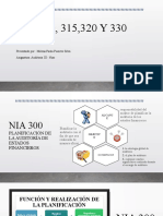NIA 300, 315,320 Y 330: Presentado Por: Milena Paola Puentes Silva Asignatura: Auditoria III - Nias