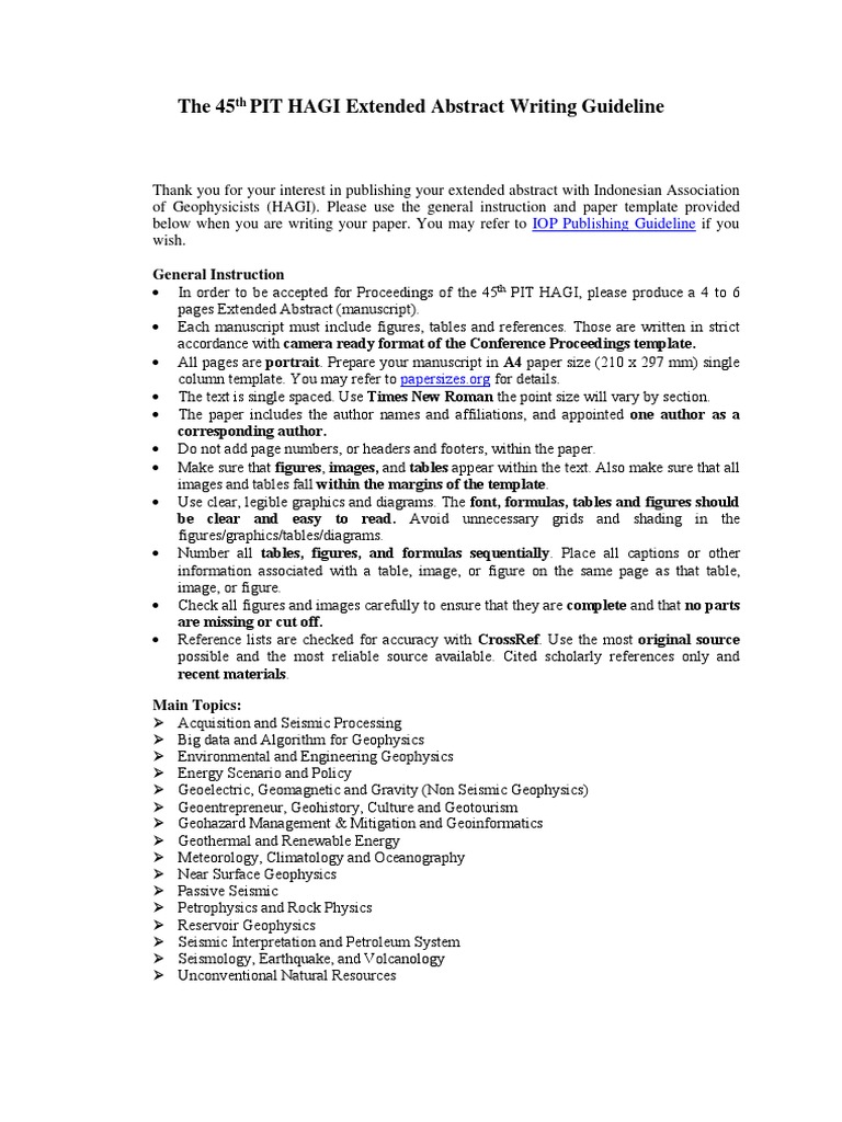 45th PIT HAGI Abstract Submission Guide | PDF | Geophysics | Seismology