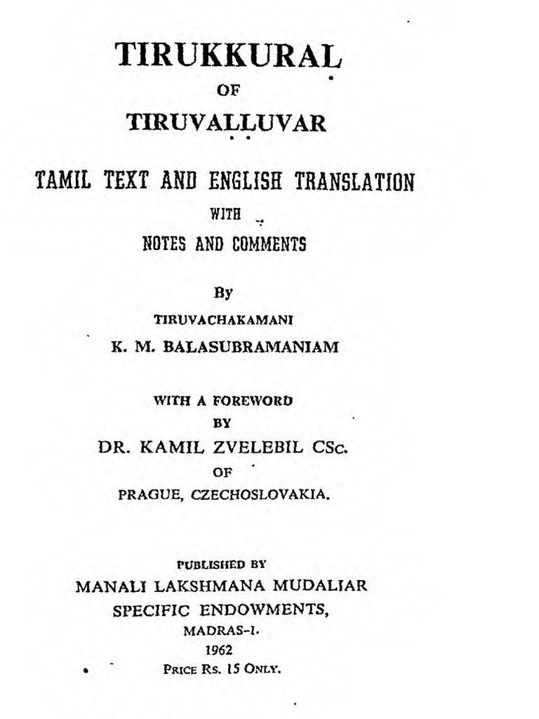 Tirukkural Of Tiruvalluvar Tamil Text And English Translation Text Pdf Translations Religion And Belief