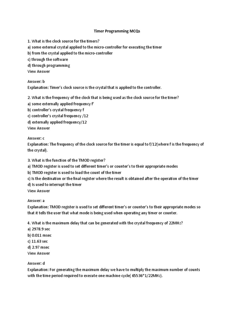 Timer Programming MCQs PDF Electronic Design Computer Engineering
