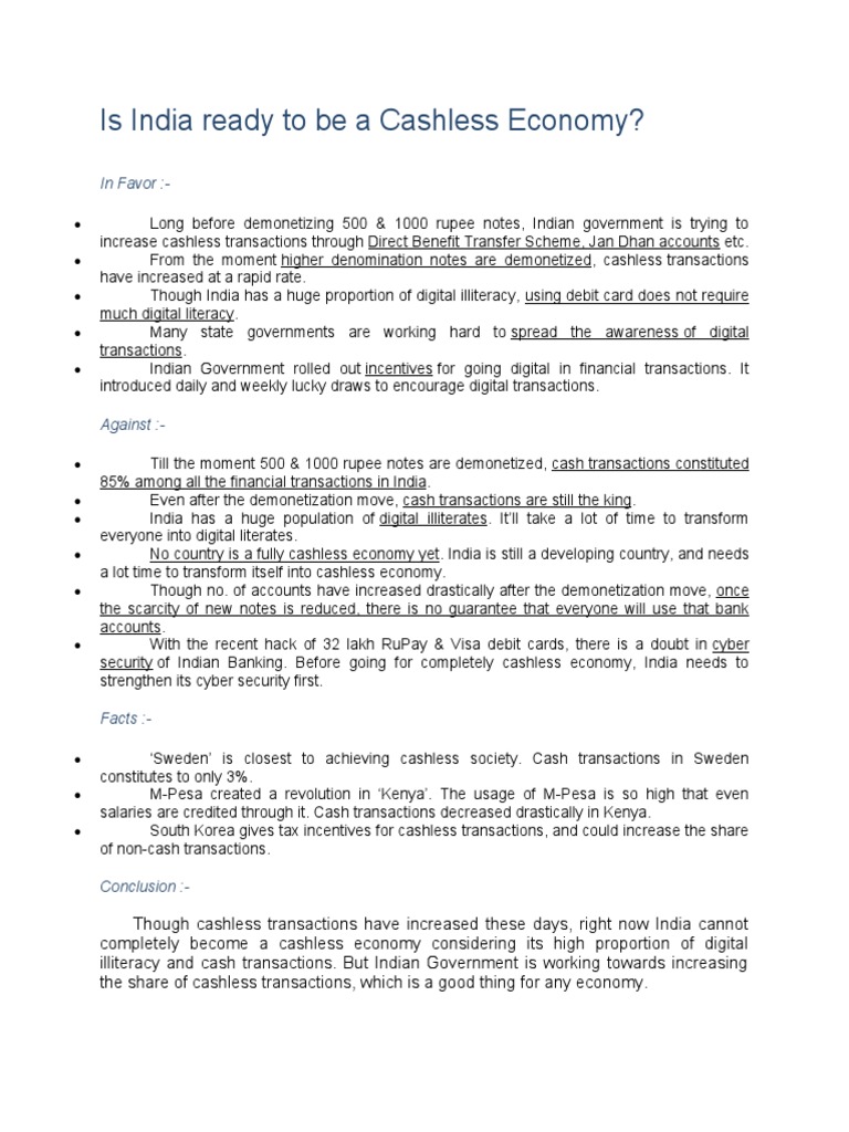 Is India Ready For Cashless Economy | Download Free PDF | Financial ...