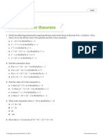 The Remainder Theorem: Worksheet