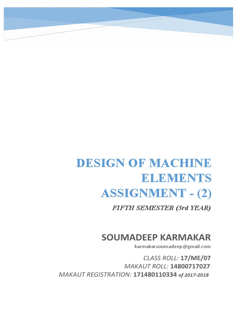 Design of Machine Elements Assignment 2 Roll 07 | PDF | Strength Of ...