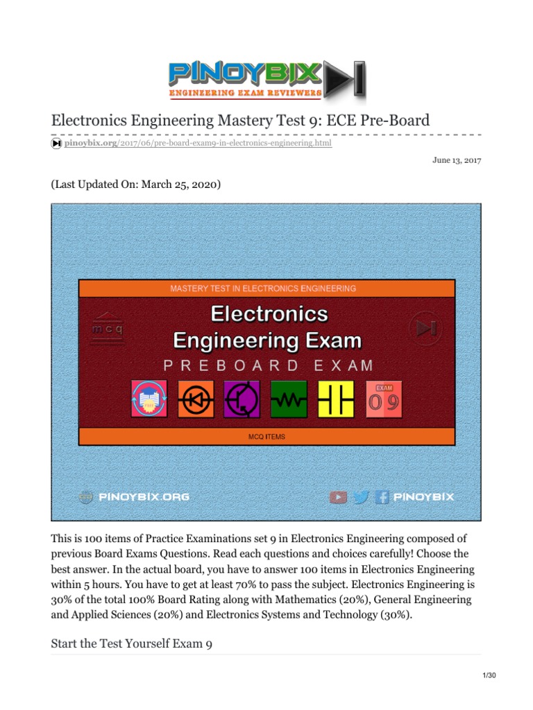 ECE Pre-Board Exam 9: 100 Practice Questions | PDF | Vacuum Tube ...