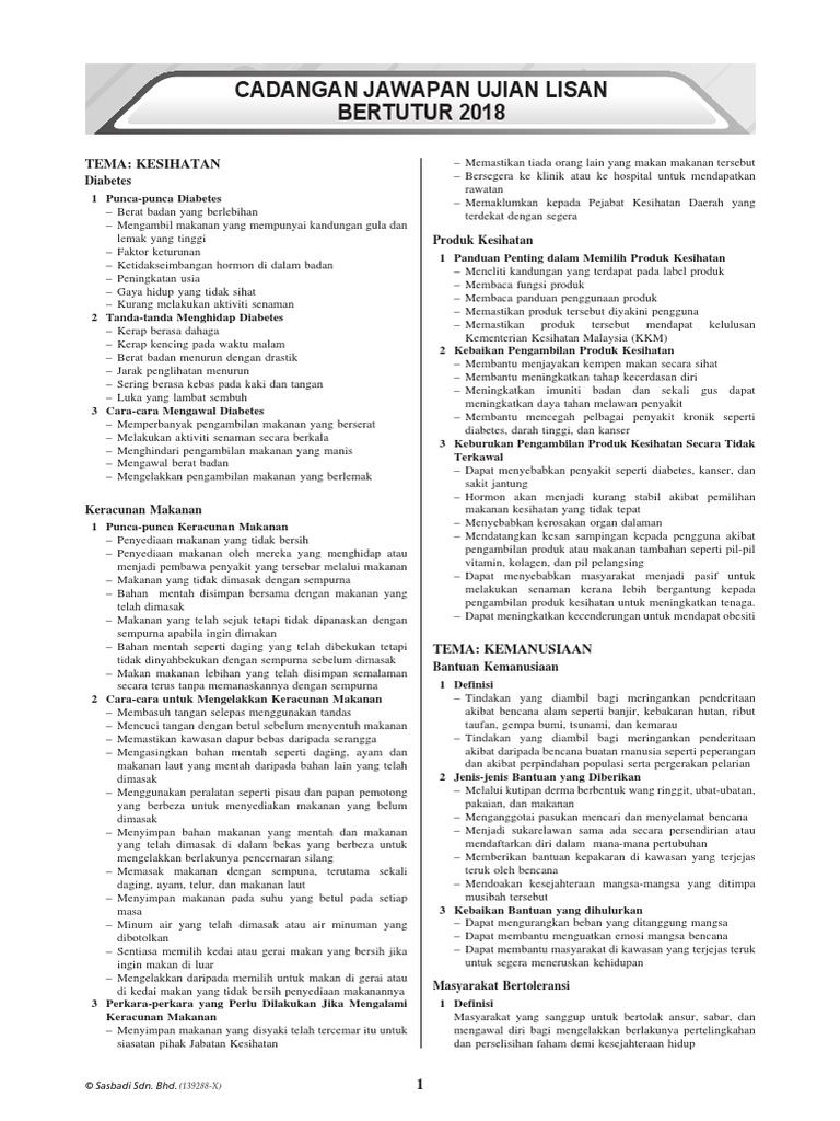 Cadangan Jawapan Ujian Lisan Bertutur Modul Aktiviti Pintar Bestari Bahasa Melayu Tingkatan 2 Pdf