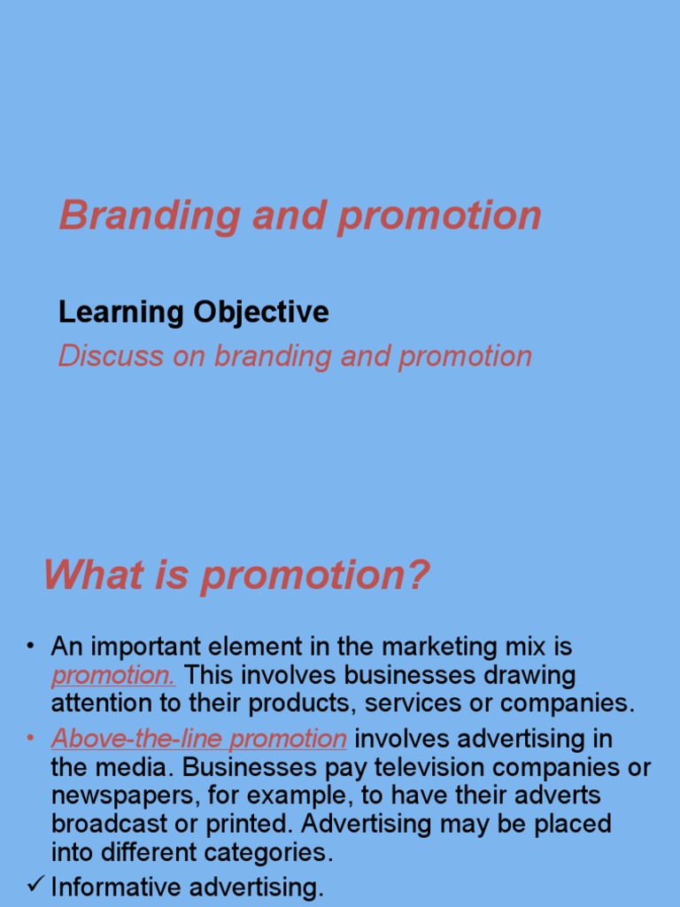 Branding and Promotion: Learning Objective | PDF | Brand | Advertising