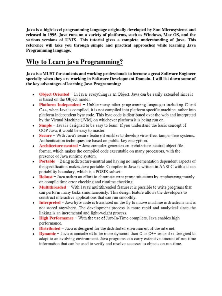 Java Introduction and Features | PDF | Java (Programming Language ...