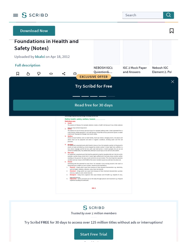 Nebosh IGC Element 1. Foundations in Health and Safety (Notes