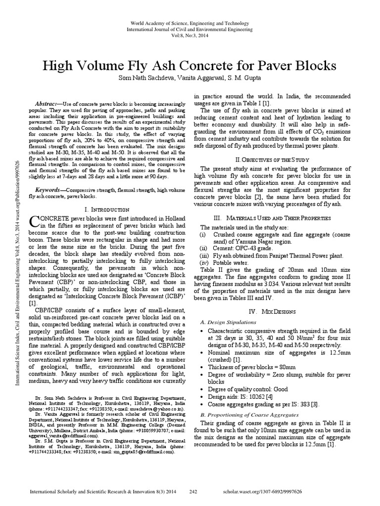 Fly Ash Impact on Paver Block Strength | PDF | Fly Ash | Concrete