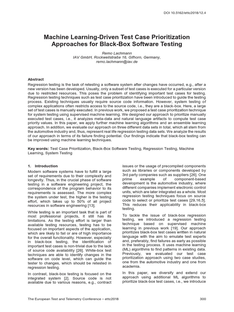 Machine Learning-Driven Test Case Prioritization Approaches For Black ...