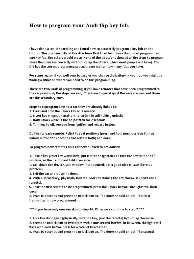 How To Program Your Audi Flip Key Fob PDF Computing And Information