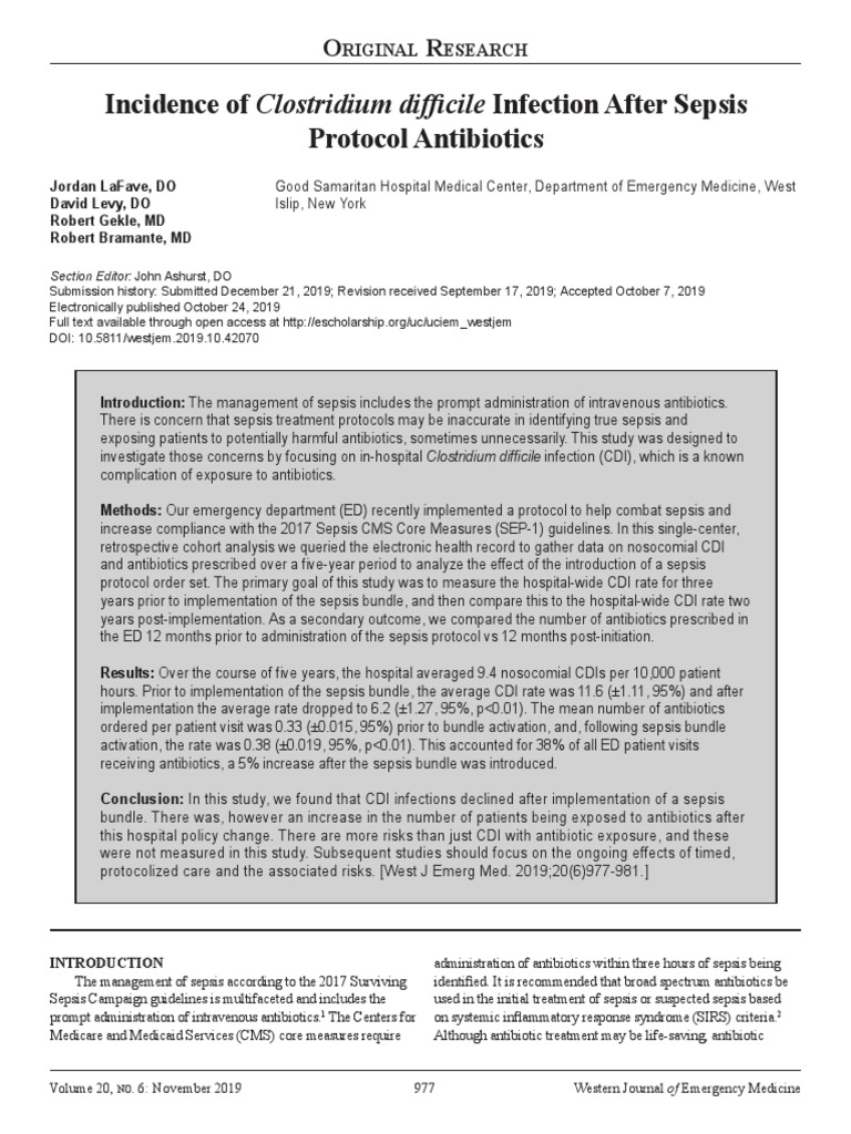 Incidence of Clostridium Difficile Infection After Sepsis Protocol ...