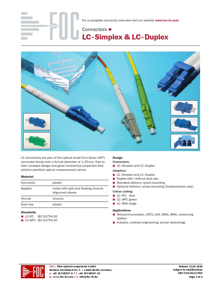 LC-Simplex & LC-Duplex Connectors Guide | PDF | Electronics | Equipment