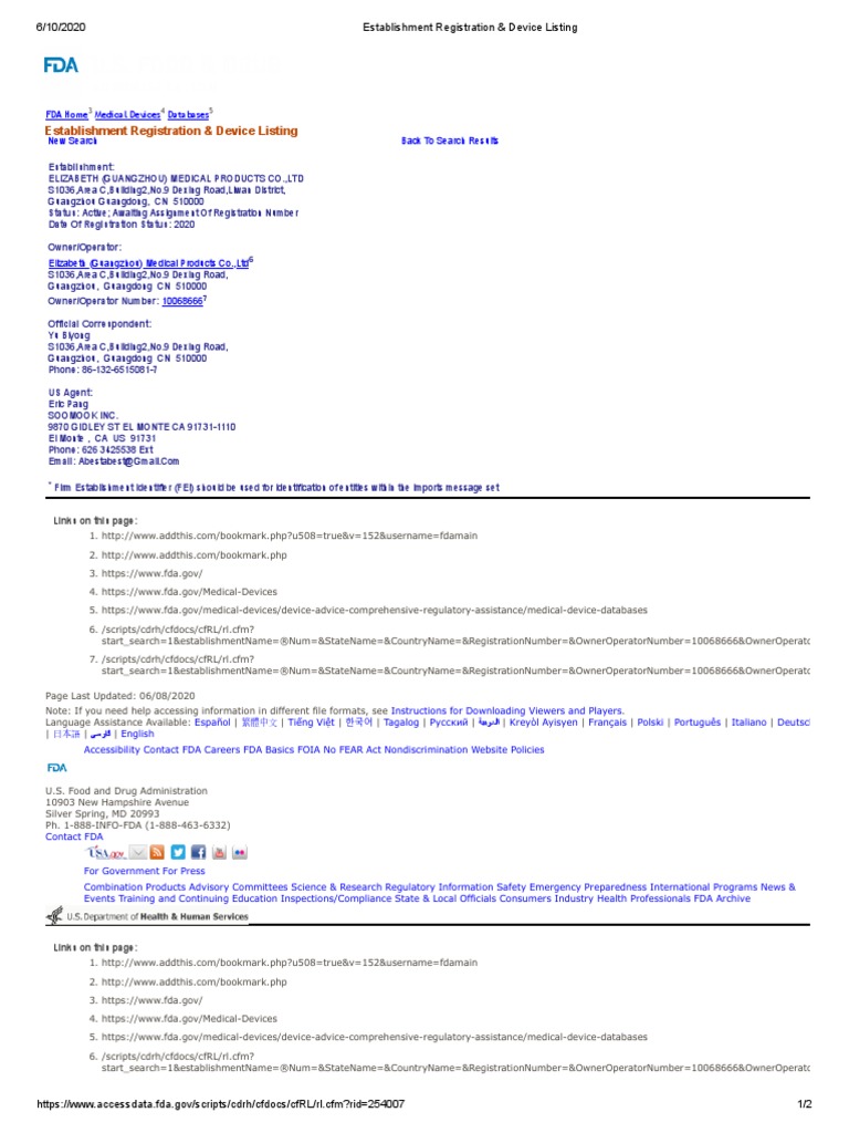 FDA Establishment Registration & Device Listing PDF PDF Food And