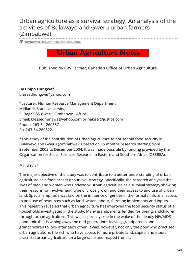 Urban Agriculture in Bulawayo and Gweru | PDF | Urban Agriculture ...