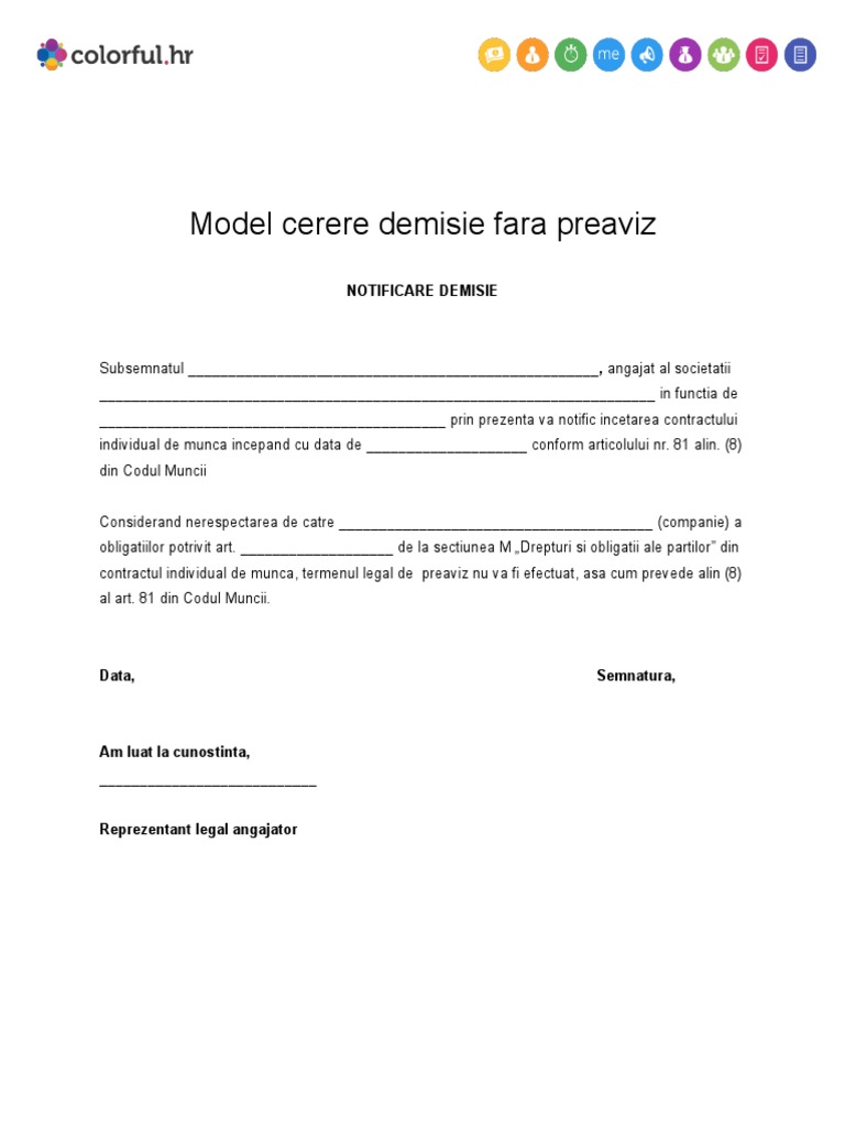 Cerere Demisie Fara Preaviz