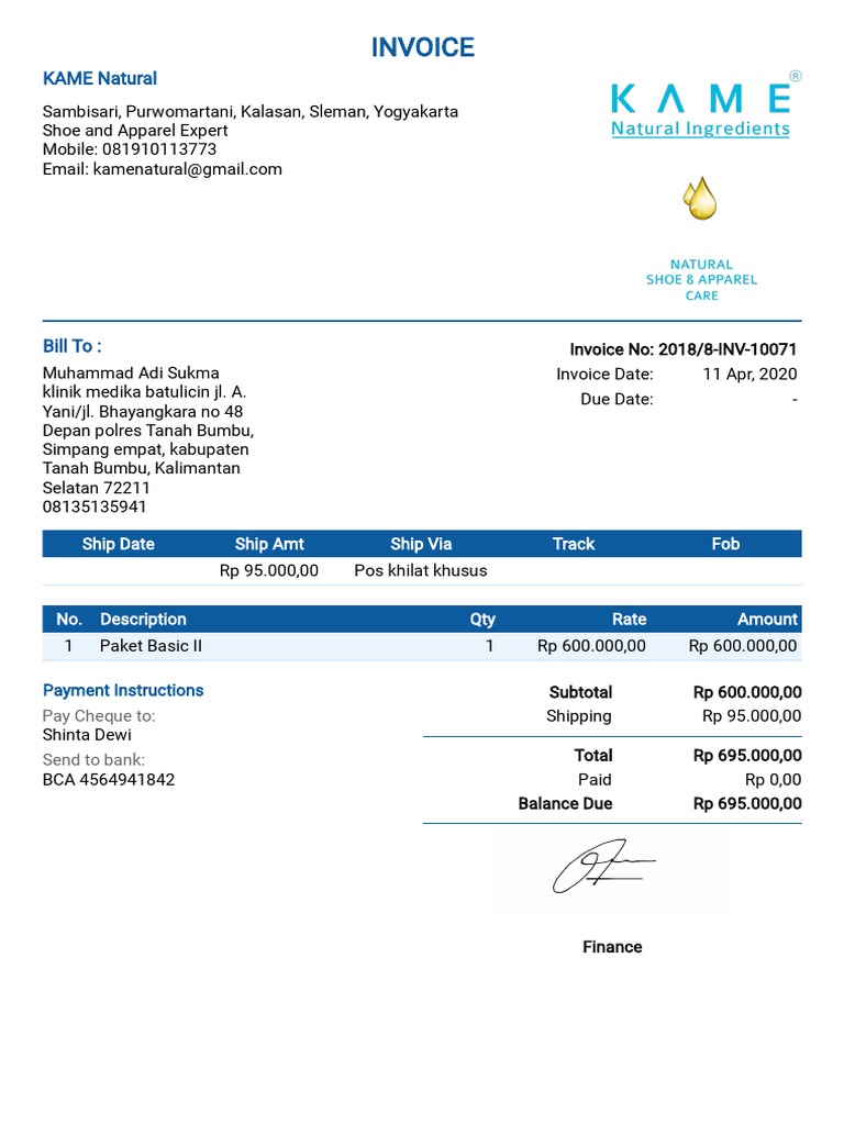 Invoice for KAME Natural Services | PDF