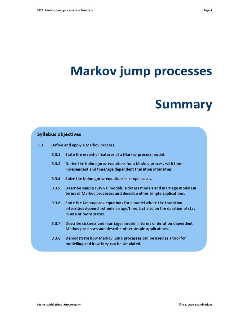 CS2 B Chapters 4 and 5 Markov Jump Processes Summary Sheet PDF