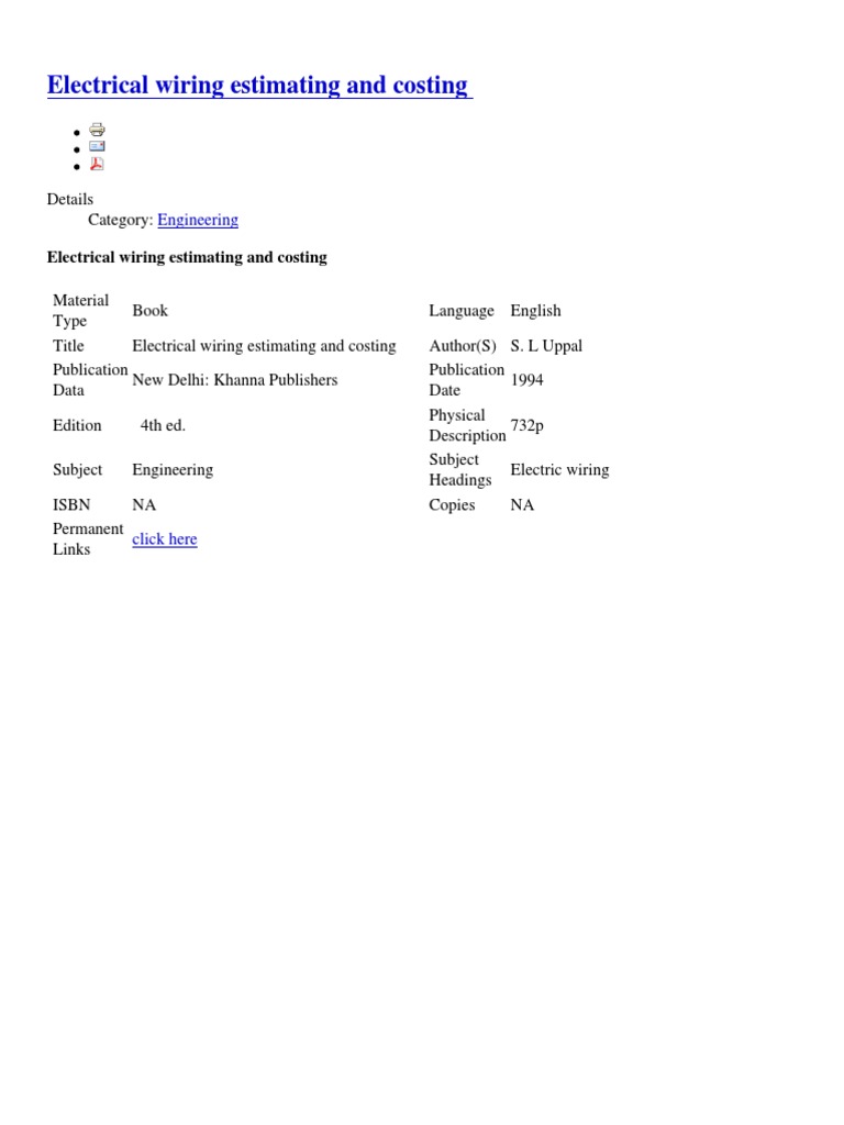 Electrical Wiring Estimating and Costing Engineering PDF