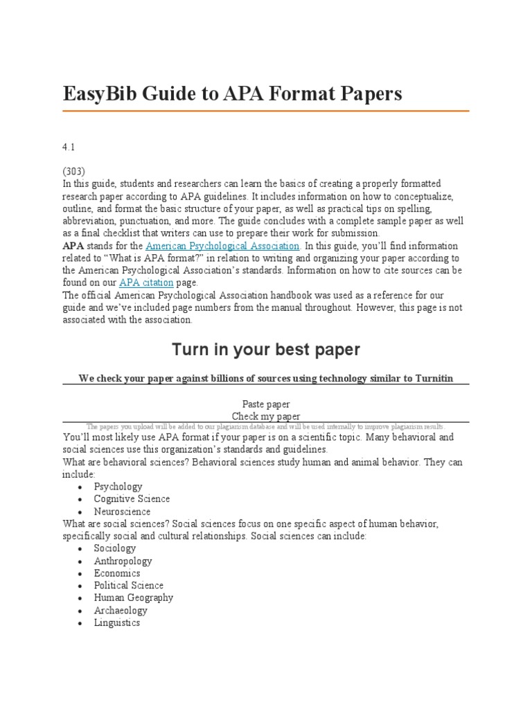 EasyBib Guide To APA Format Papers | PDF | Apa Style | Citation