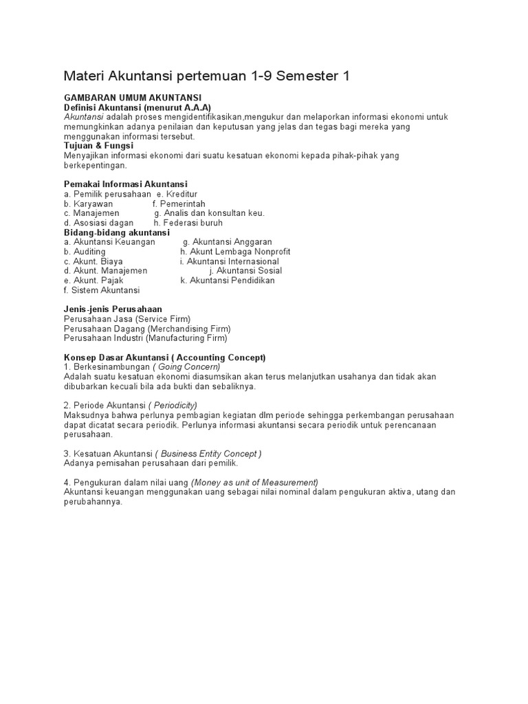 Materi Akuntansi Semester 1 Pertemuan 1-9 | PDF | Pengelolaan Keuangan ...