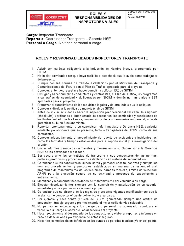 Roles de Inspectores Viales en SICIM | PDF | Seguridad vial | Transporte