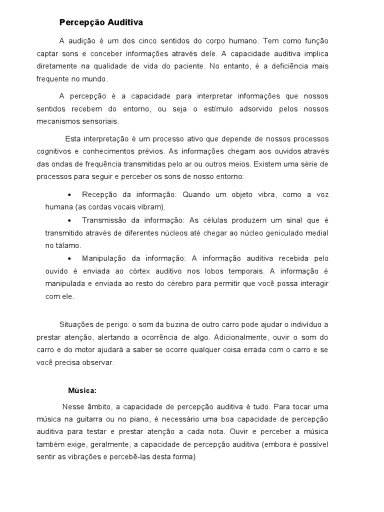 Percepção Auditiva | PDF | Audição | Percepção