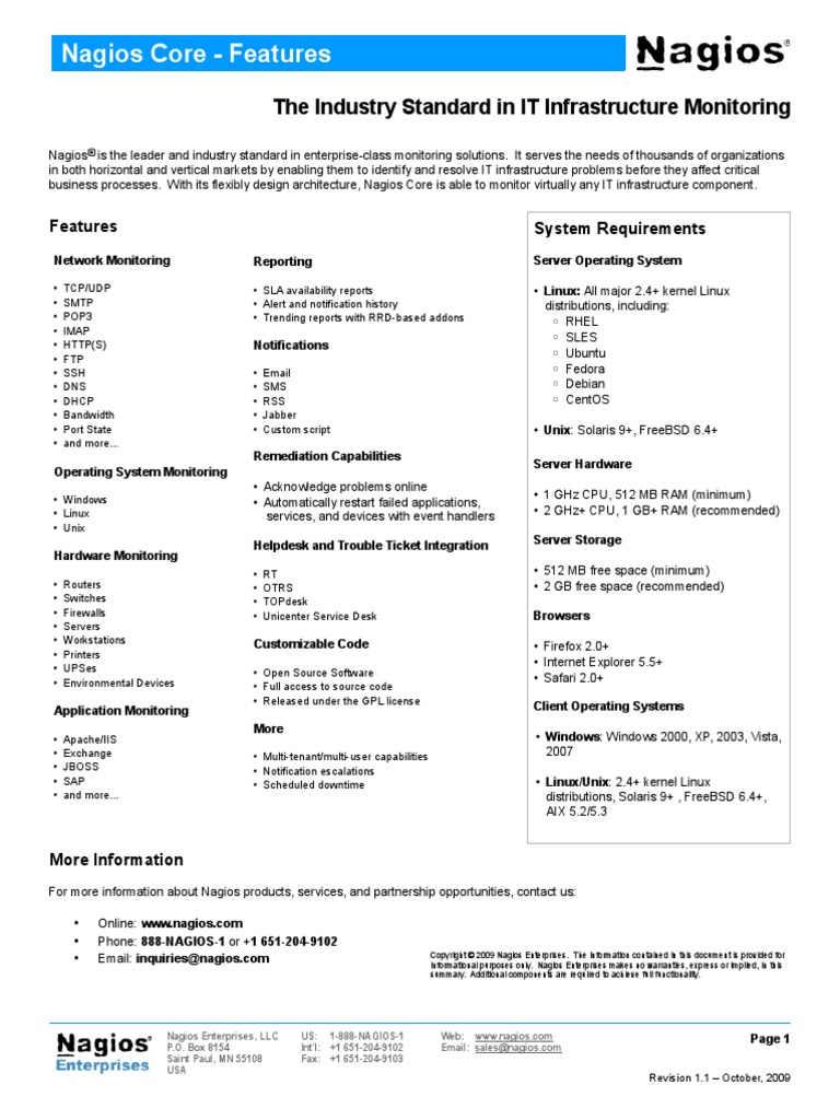 Nagios Core Features PDF PDF Linux Unix
