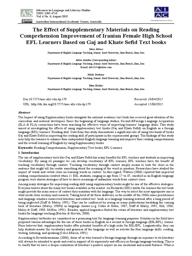 Impact of Supplementary Texts on EFL Reading | PDF | English As A ...