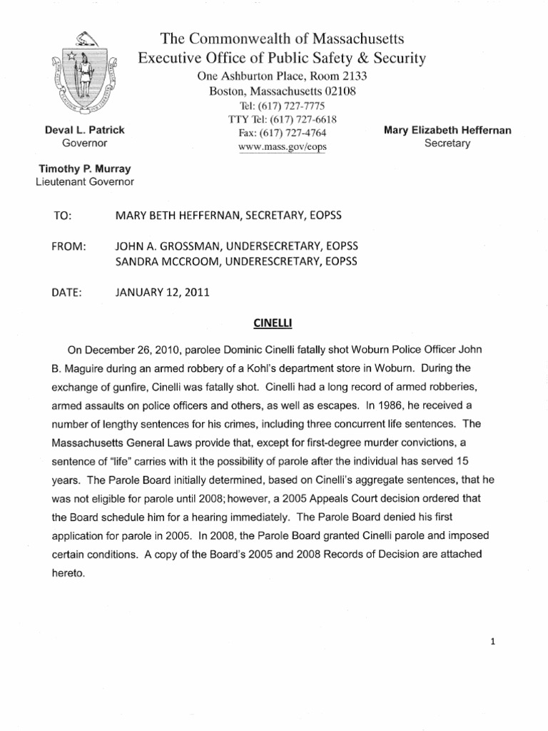 Review of Dominic Cinelli Parole Case | PDF