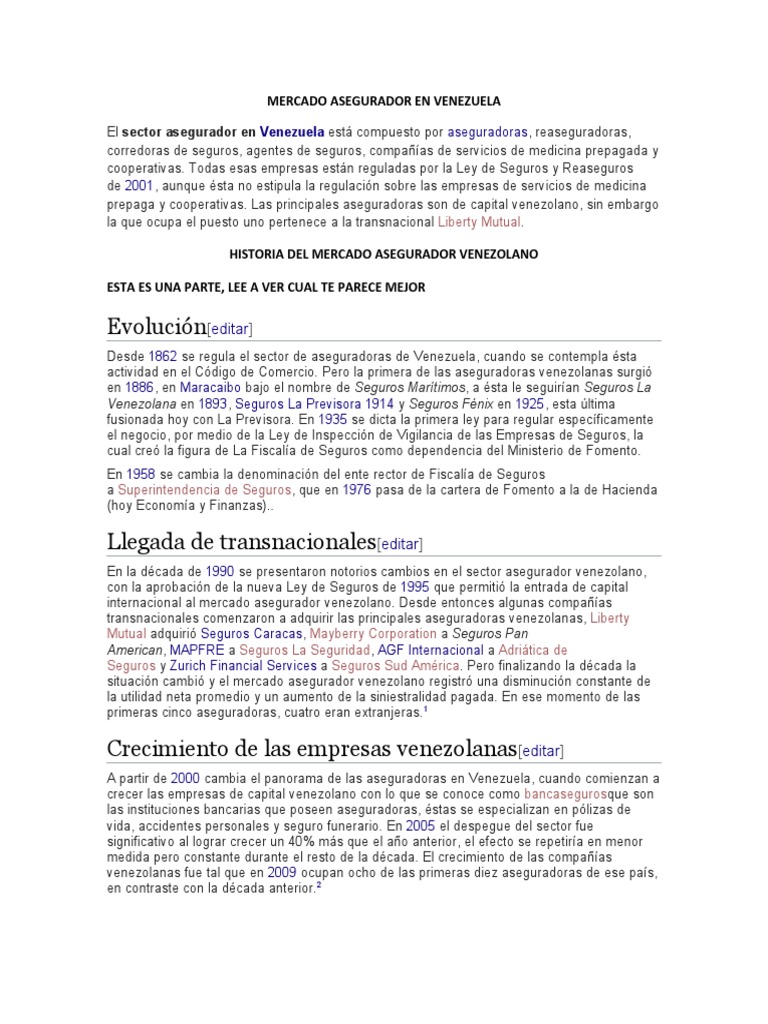 Mercado Asegurador en Venezuela | PDF | Reaseguro | Póliza de seguros