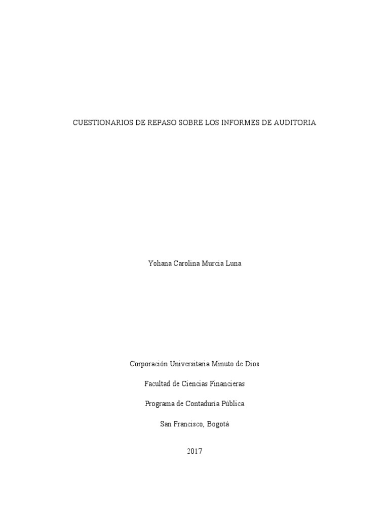 Cuestionarios sobre Informes de Auditoría | PDF | Auditoría | Contralor