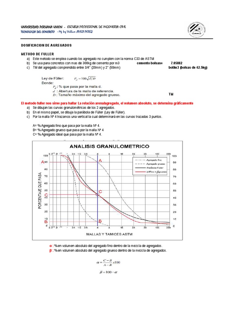 Dosificación de Hormigón: Método Fuller | PDF | Unión | Hormigón