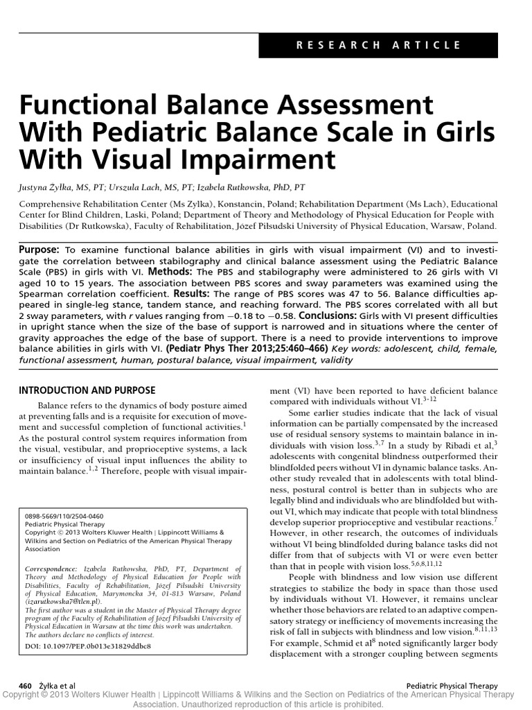 Functional Balance Assessment With Pediatric.17 PDF Balance