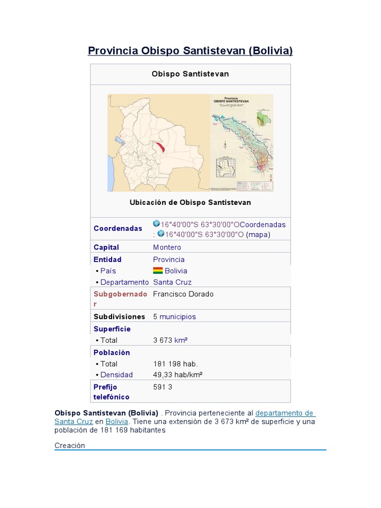 Provincia Obispo Santistevan Municipio Gral Saavedra PDF Agricultura