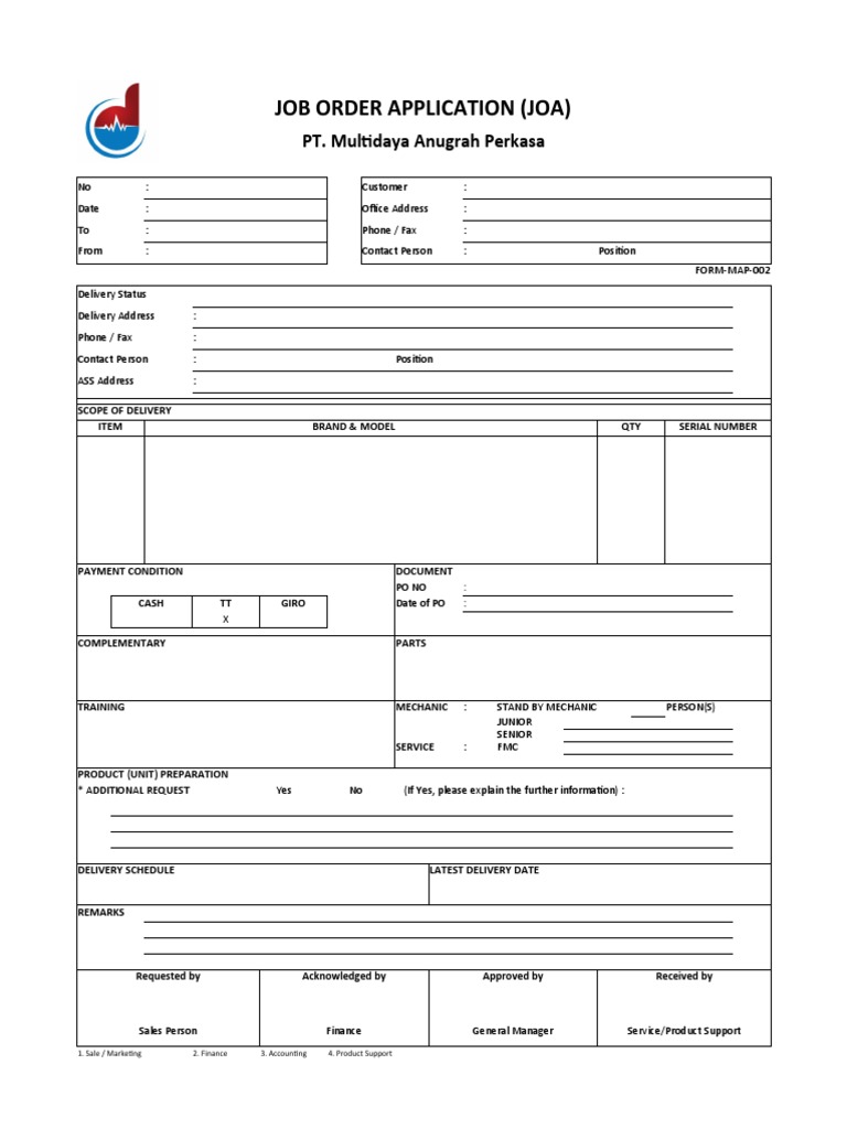 Job Order Application (Joa) : PT. Multidaya Anugrah Perkasa | PDF ...