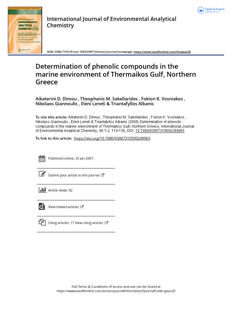 Determination Of Phenolic Compounds In The Marine Environment Of Thermaikos Gulf Northern Greece High Performance Liquid Chromatography Chemistry