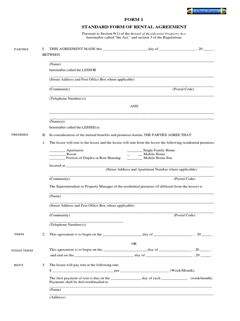 Standard Form of Rental Agreement | PDF | Lease | Real Estate Law