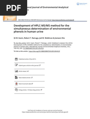 Development of HPLC MS MS method for the simultaneous determination of environmental phenols in human urine