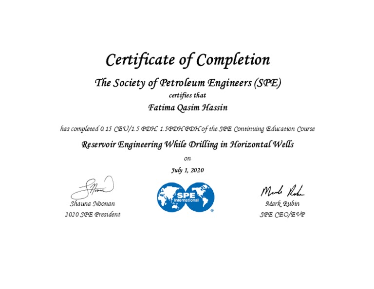 SPE Certificate in Reservoir Engineering | PDF