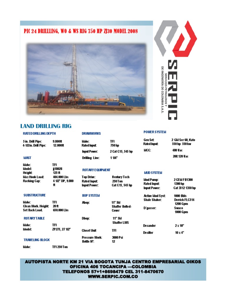 750 HP Drilling Rig Specifications | PDF | Drilling Rig | Petroleum ...