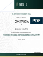 Constancia Recomendaciones para Un Retorno Seguro Al Trabajo Ante COVID - 19 PDF