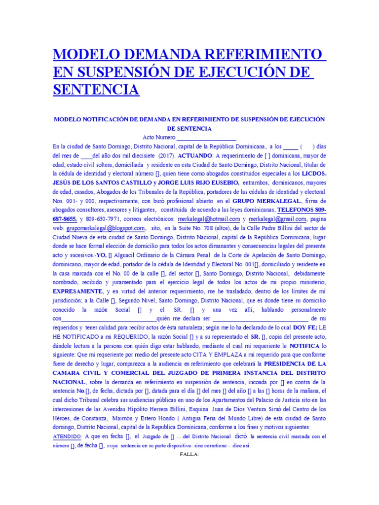 Modelo Demanda Referimiento en Suspensión de Ejecución de Sentencia ...