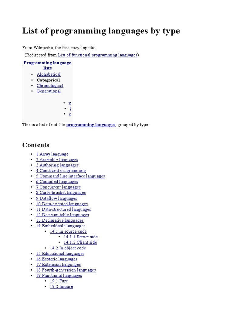 List of Programming Languages by Type: From Wikipedia, The Free ...