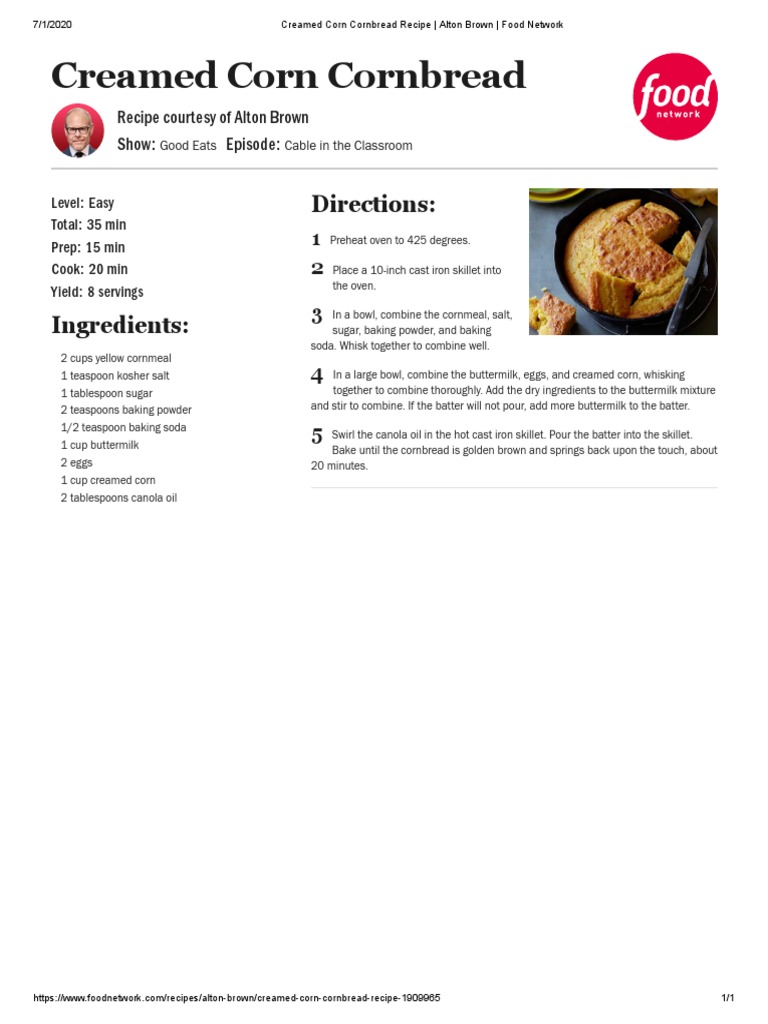 Creamed Corn Cornbread Recipe Alton Brown Food Network PDF