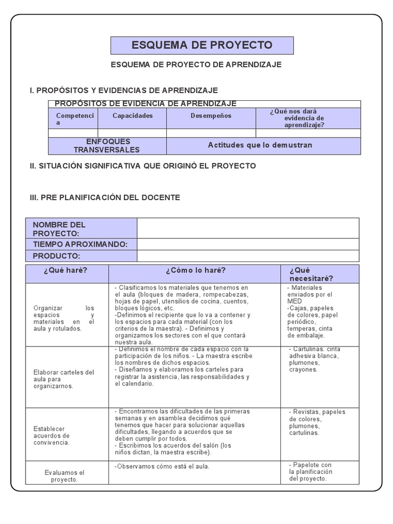 Esquema de Proyecto de Aula Cuarto Grado | PDF | Salón de clases ...