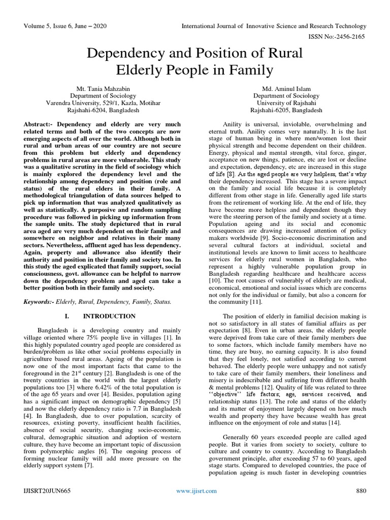 Dependency and Position of Rural Elderly People in Family | PDF ...